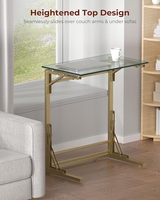 Tatub 24" Folding TV Tray Table Set of 2, Glass C Shaped End Table - Image 8
