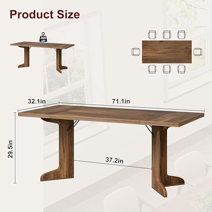71" Large Dining Table for 6, Farmhouse Kitchen Table - Image 2