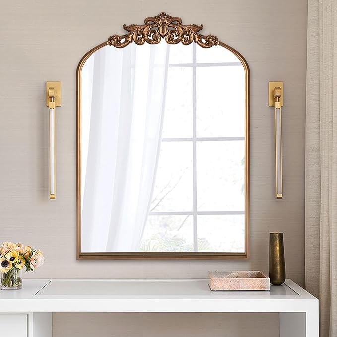 WAMIRRO Ornate Gold Mirror, Vintage Arched Baroque Antique Mirorrs - Image 5