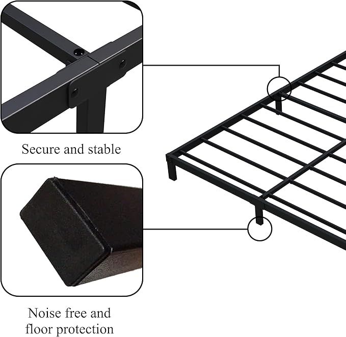 7 Inch California King Bed Frame No Box Spring Need, Low Profile Metal Platform - Image 5