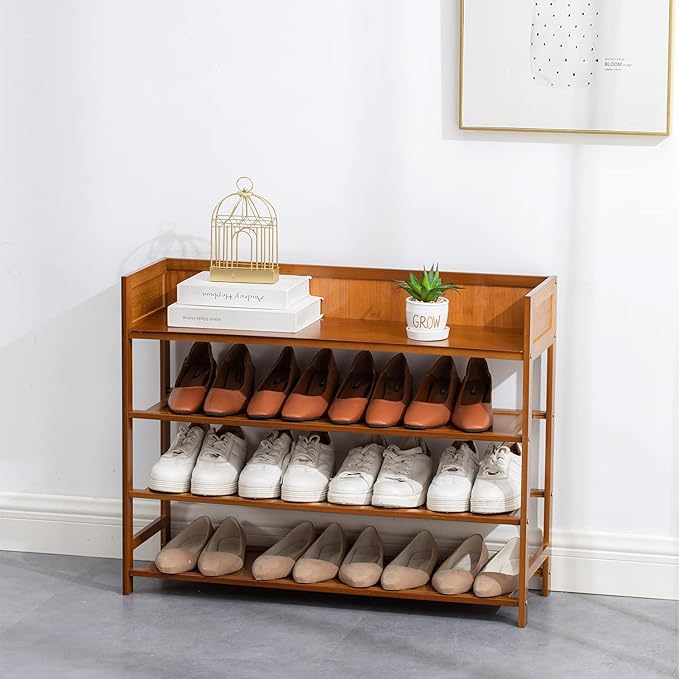 4 Tier Shoe Rack Organizer, 4 Tire Bamboo Stackable Shoe Shelf Storage Organizer - Image 2
