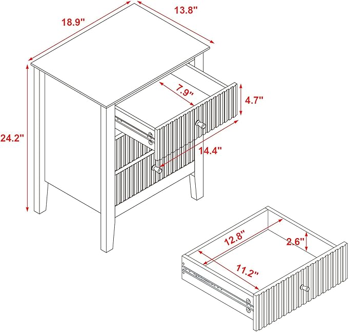 OCANDO Fluted Black Nightstand 19", 3 Drawers Night Stand, Bed Side End Table - Image 2
