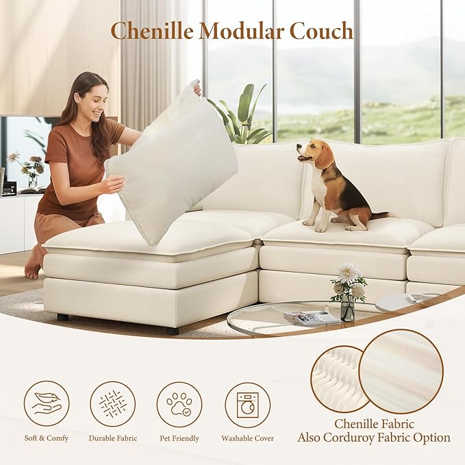 Vesgantti 108" U Shaped Sectional Couch, Comfy Cloud Modular Sectional Sofa - Image 6