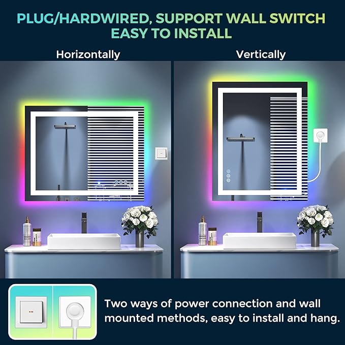 36x28 Inch RGB LED Bathroom Mirror Front Light and RGB Backlit Lighted Vanity - Image 7
