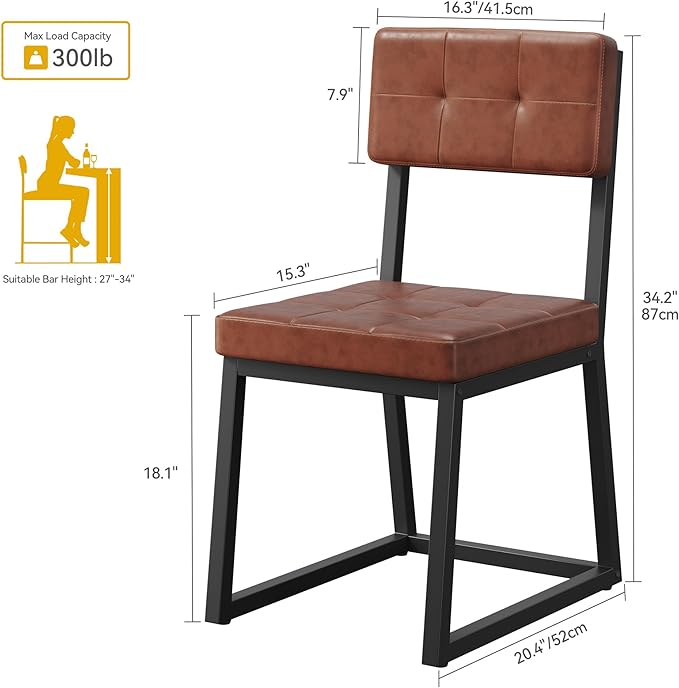 DWVO Modern Dining Chairs Set of 2 Brown Upholstered Kitchen Chairs - Image 3
