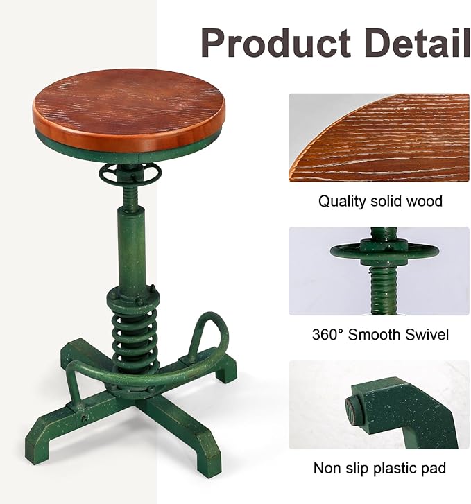 Topower Industrial Retro Vintage Farm Wooden Seat Tractor Stool Kitchen Swivel - Image 5