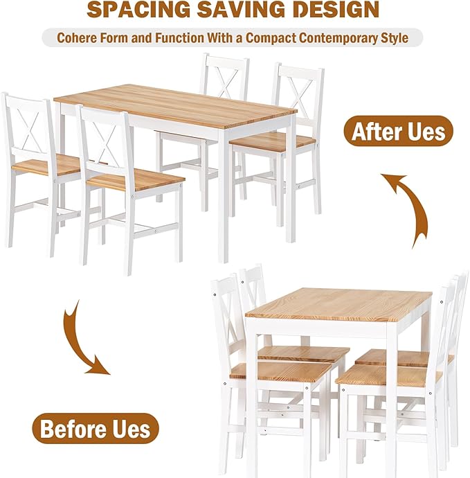soges Dining Table Set for 4, 42.5 inch Pine Wood Dining Room Table - Image 4