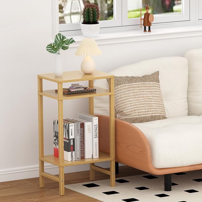28in Tall Bamboo Side Table 3-Tier Small Narrow End Table, Skinny Nightstand - Image 5