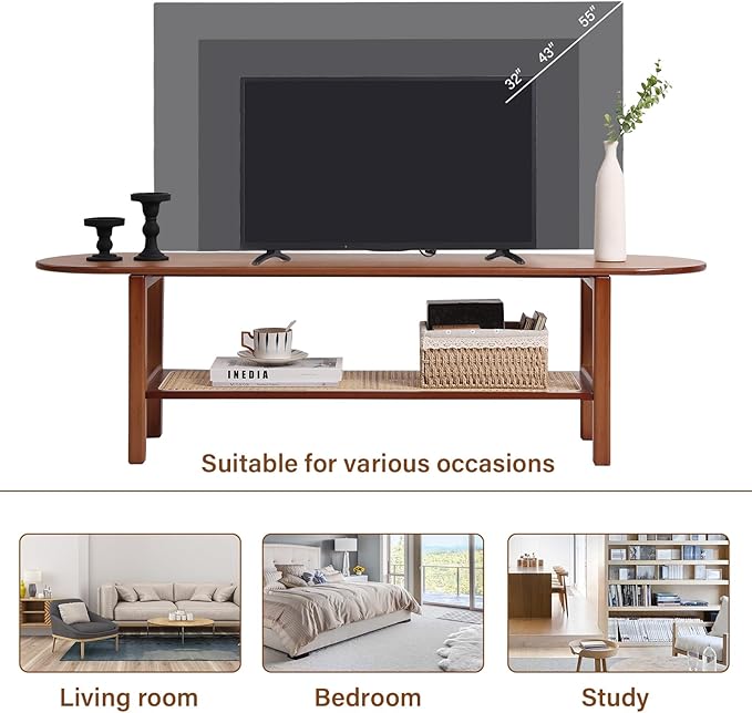 Tiita TV Stand with Storage for TV up to 65 inch, Bamboo Rattan TV Console - Image 7