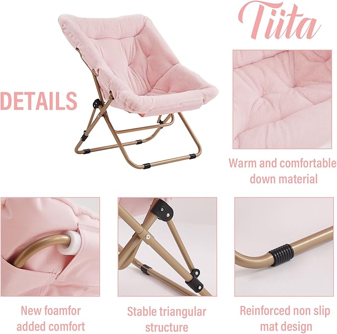 Tiita Comfy Folded Chair, Soft Faux Fur Oversized Folding Accent Chair - Image 4