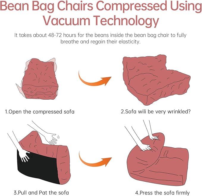 Bean Bag Chair with Ottoman, Comfy Bean Bag Sofa with Memory Foam, Lazy BeanBag - Image 6
