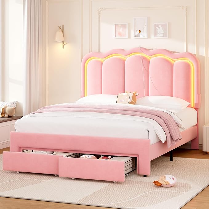 Queen Upholstered LED Bed Frame by JOCOEVOL