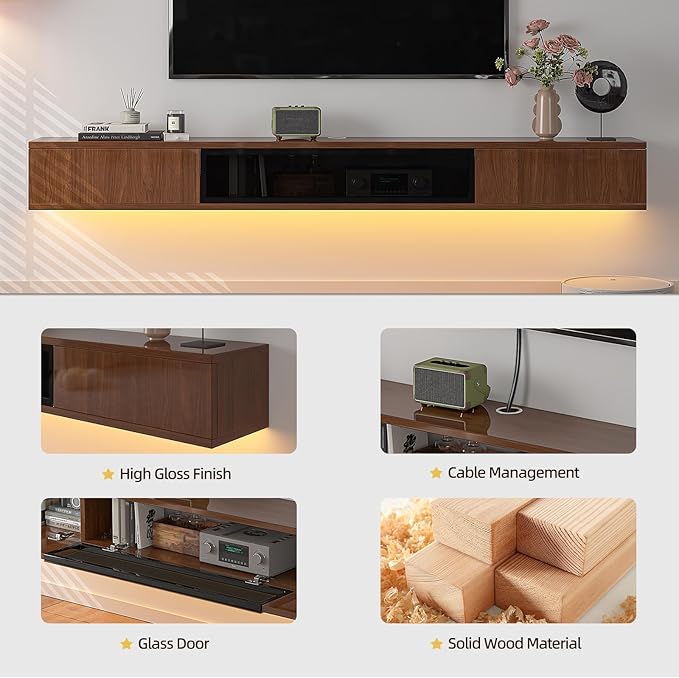 High Gloss Floating TV Stand, Under TV Floating Shelf, Floating TV Cabinet - Image 8