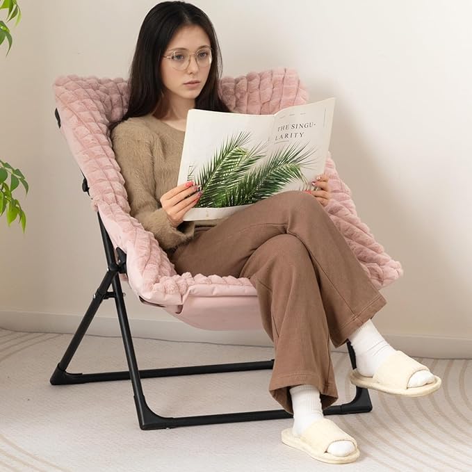 HollyHOME X-Large Saucer Chair, Comfy Oversized Folding Chair, Faux-Fur Reading - Image 2