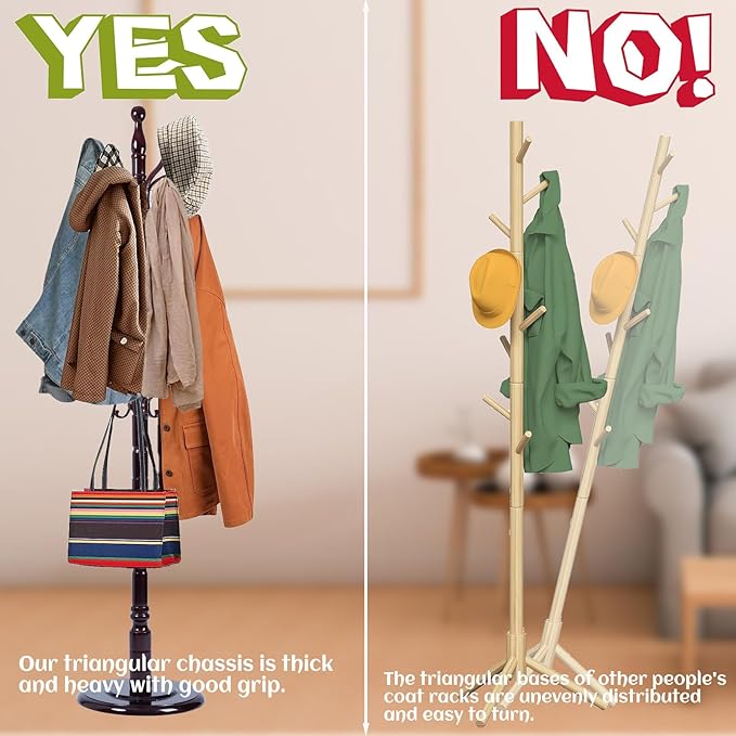 72 in Wood Coat Rack, Coat Rack Freestanding - Image 5