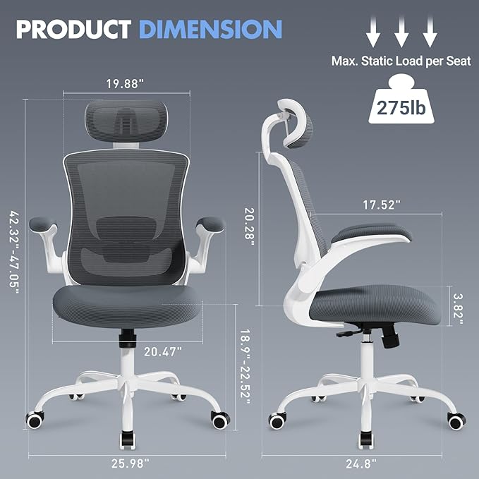 High Back Office Chair with Adjustable Lumbar Support & Headrest, Ergonomic - Image 2