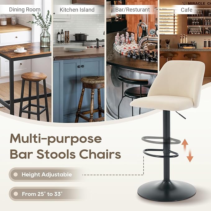 COLAMY Bar Stools Set of 1, Modern Swivel Bar Chairs, Adjustable Upholstered - Image 10