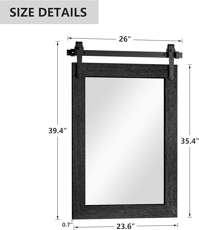 Farmhouse Bathroom Mirrors 26”x40” Black Rustic Wall Decor Mirror - Image 3