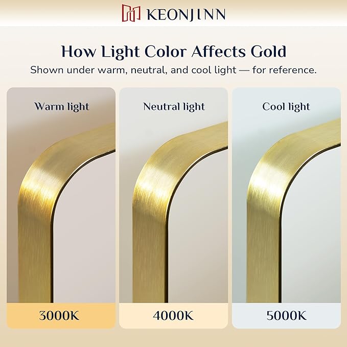 Keonjinn Gold Bathroom Mirrors for Wall 20 x 30 Inch Rounded Rectangle Gold - Image 4
