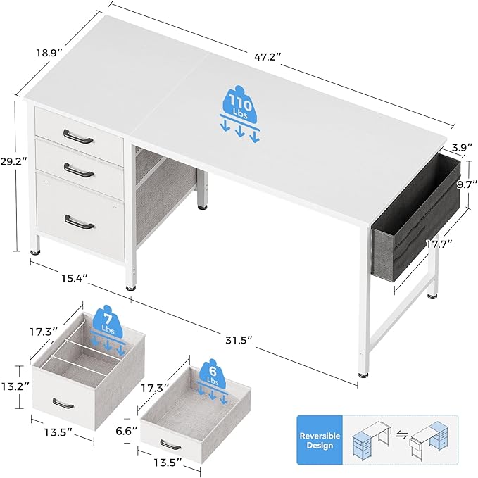 Casaottima 48" Small Computer Home Office Desk - Image 3