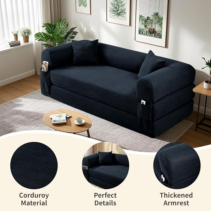 80" Convertible Sofa Bed, 3-in-1 Corduroy Folding Pull Out Couch - Image 5