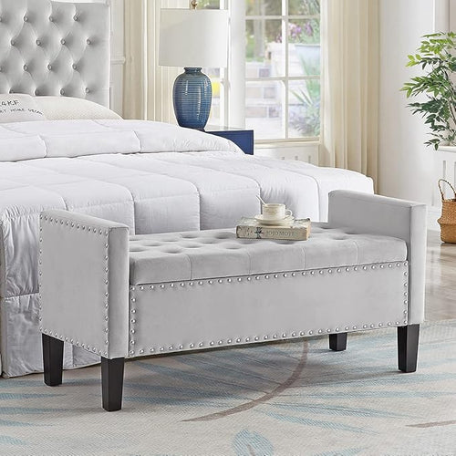 24KF Velvet Modern Upholstered Tufted Button Storage Bench by WEMARTHOMEDECOR