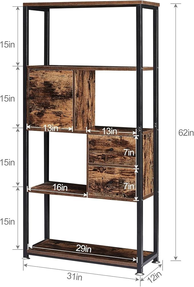VECELO 5-Tier Bookshelf, Bookcase - Image 3