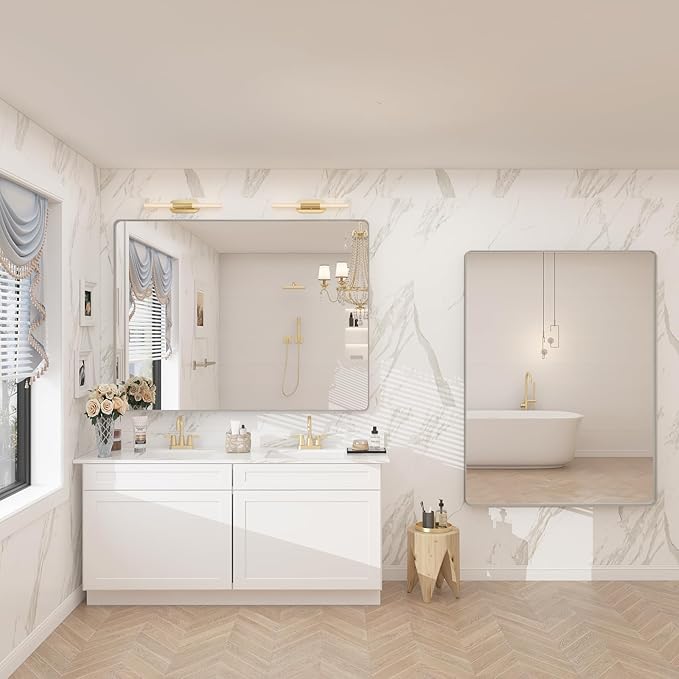 44x36 Silver Brushed Nickel Bathroom Mirror - Image 5