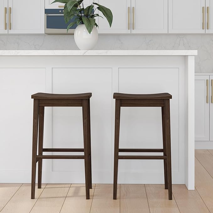 Plank+Beam Smythe Bar Stool, Sturdy Wood Modern Kitchen Bar Height Stool - Image 8