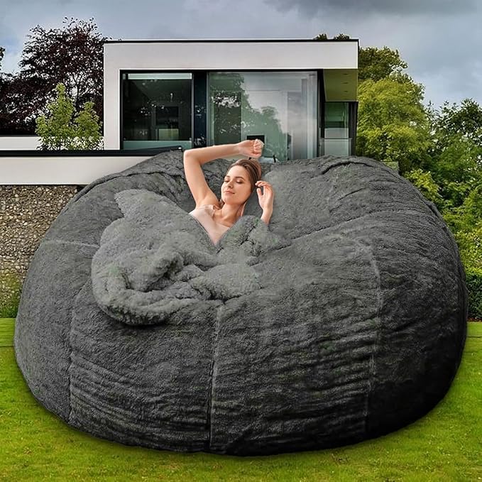 Bean Bag Chair for Adults Kids Without Filler Fluffy Comfy Giant Round Beanbag - Image 5