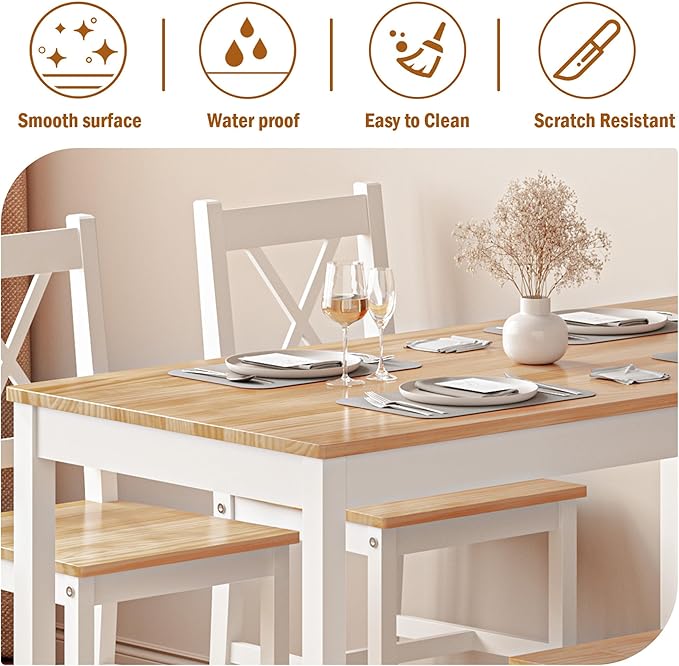 SogesPower Dining Table Set for 4, 5-Piece Wood Kitchen Dining Table Set - Image 7