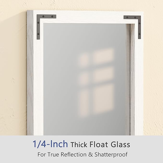 VocalStar White Wood Framed Mirror 28 x 40 Inch, Rustic Natural White Wooden - Image 4