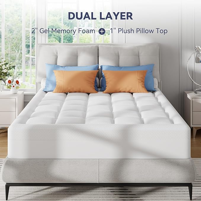 ELEMUSE King Size Dual Layer 3 Inch Memory Foam Mattress Topper, 2 Inch Cooling - Image 7