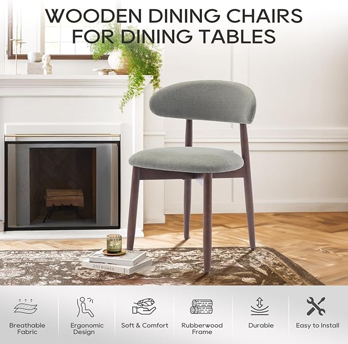 COLAMY Wooden Dining Chairs Set of 2, Modern Fabric Upholstered Kitchen Side - Image 6
