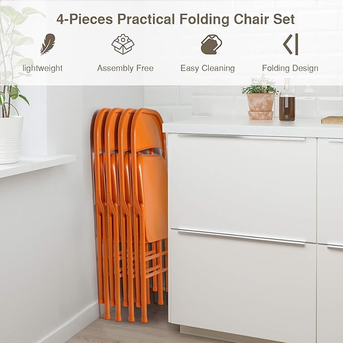 VECELO Metal Folding Chairs 4 Pack, Double Hinged Steel Frame Easy - Image 7