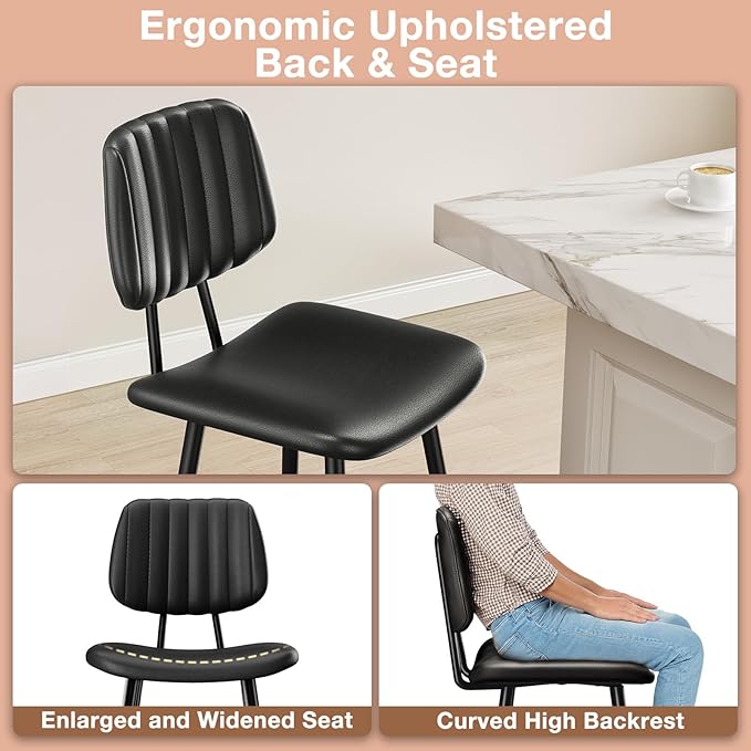 24-Inch Leather Bar Stools Set of 3, Counter Height Barstools - Image 4