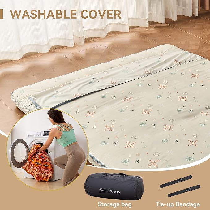 Dr.Futon Japanese Floor Futon Mattress Extra Thick Folding Roll Up Bed Topper - Image 4