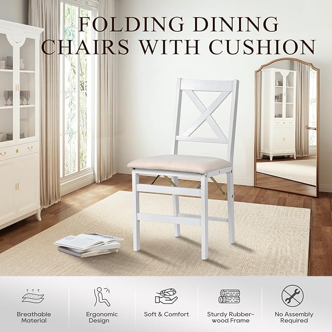 COLAMY Folding Dining Chairs Set of 6 – White Wooden Dining Room Chairs - Image 6