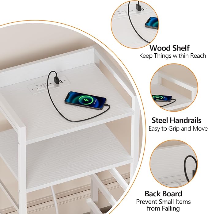 Furnulem White Nightstand with Charging Station, Night Stand Side Table with - Image 6