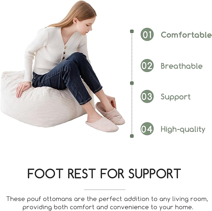 HIGOGOGO Square Stuffed Pouf Ottoman, Corduroy Poufs - Image 6