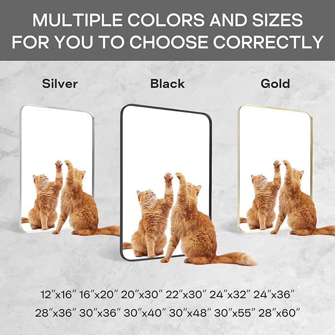 Wall Mount Mirror for Bathroom, Large Brushed Gold Metal Framed Rounded Corner - Image 5