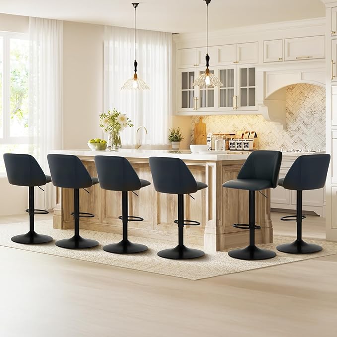 COLAMY Bar Stools Set of 6, Modern Swivel Bar Chairs, Adjustable PU Leather by COLAMYINC