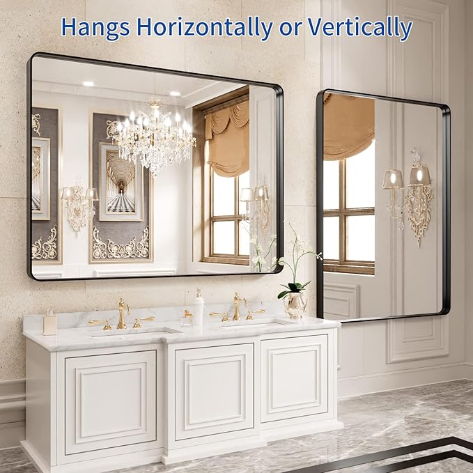 WEER Black Framed Mirror for Bathroom, 40x32 Inch Matte Black Bathroom Vanity - Image 5