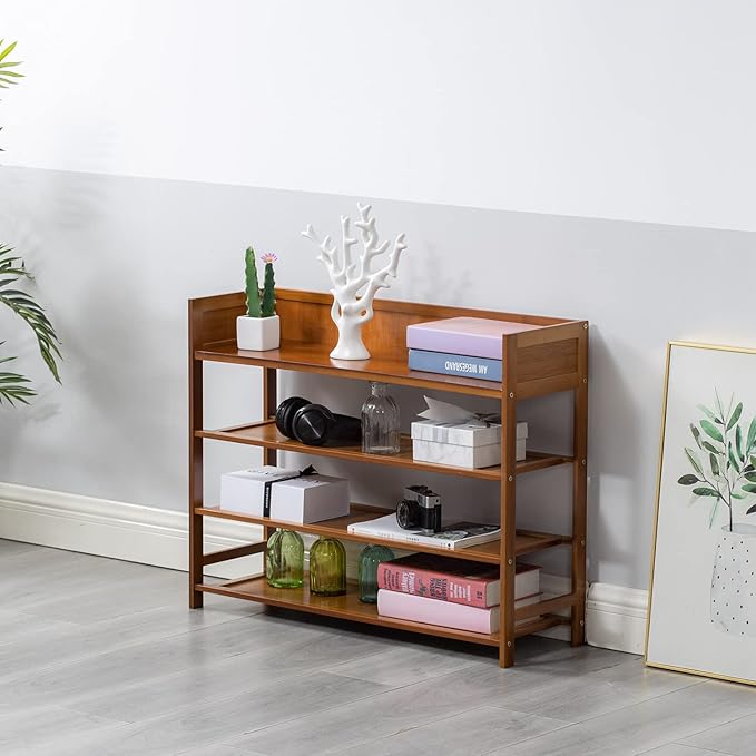 4 Tier Shoe Rack Organizer, 4 Tire Bamboo Stackable Shoe Shelf Storage Organizer - Image 7