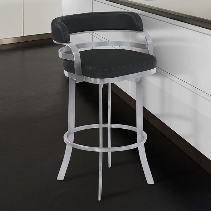 Armen Living Prinz 26" Counter Height Swivel Barstool in Black Faux Leather and - Image 2