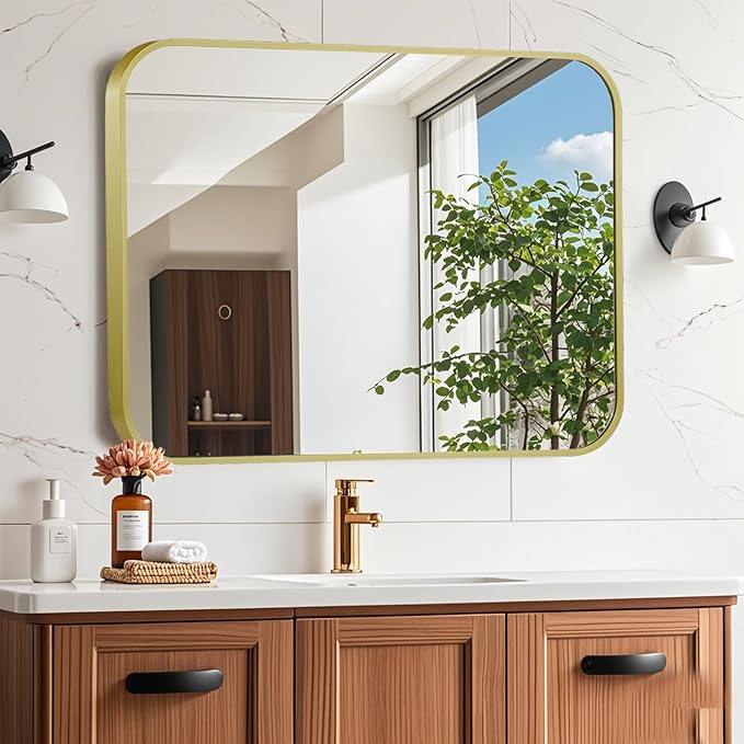 26x38 Inch Gold Mirror, Framed Rectangle Mirror - Image 7