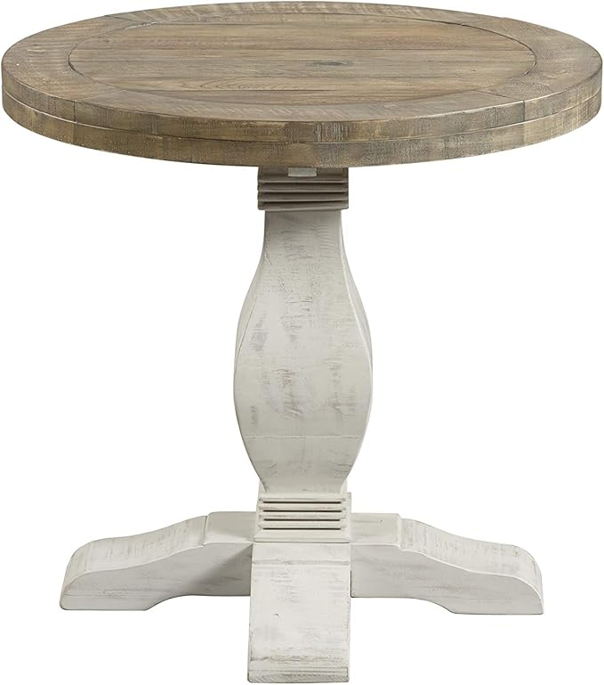 Napa Solid Wood Farmhouse Rustic Reclaimed Natural and White Stain Round End - Image 4