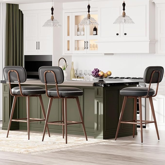 Swivel Bar Stools Set of 6, Mid Century PU Leather Counter Height Bar Chairs - Image 6