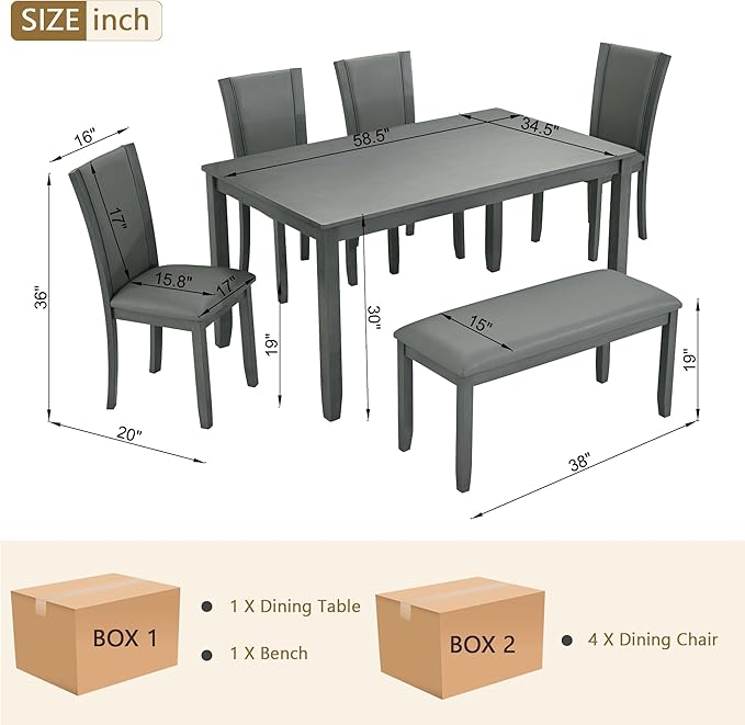 soges 6-Piece Large Dining Table Set - Image 6