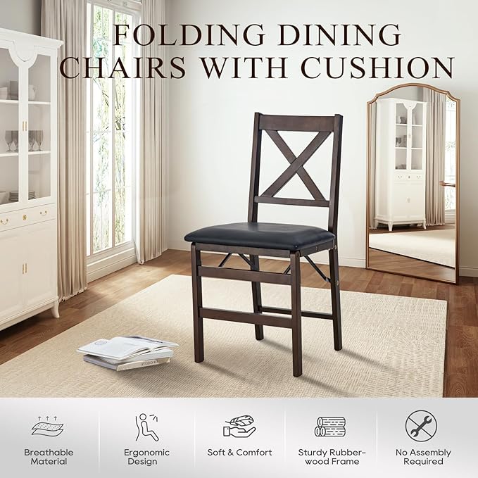 COLAMY Folding Dining Chairs Set of 6 – Dark Brown Wooden Dining Room Chairs - Image 5